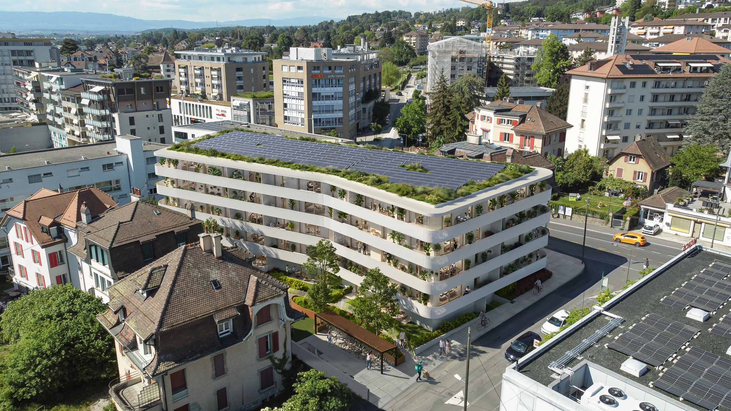 HIATUS Prilly — Vue aérienne — toiture végétalisée