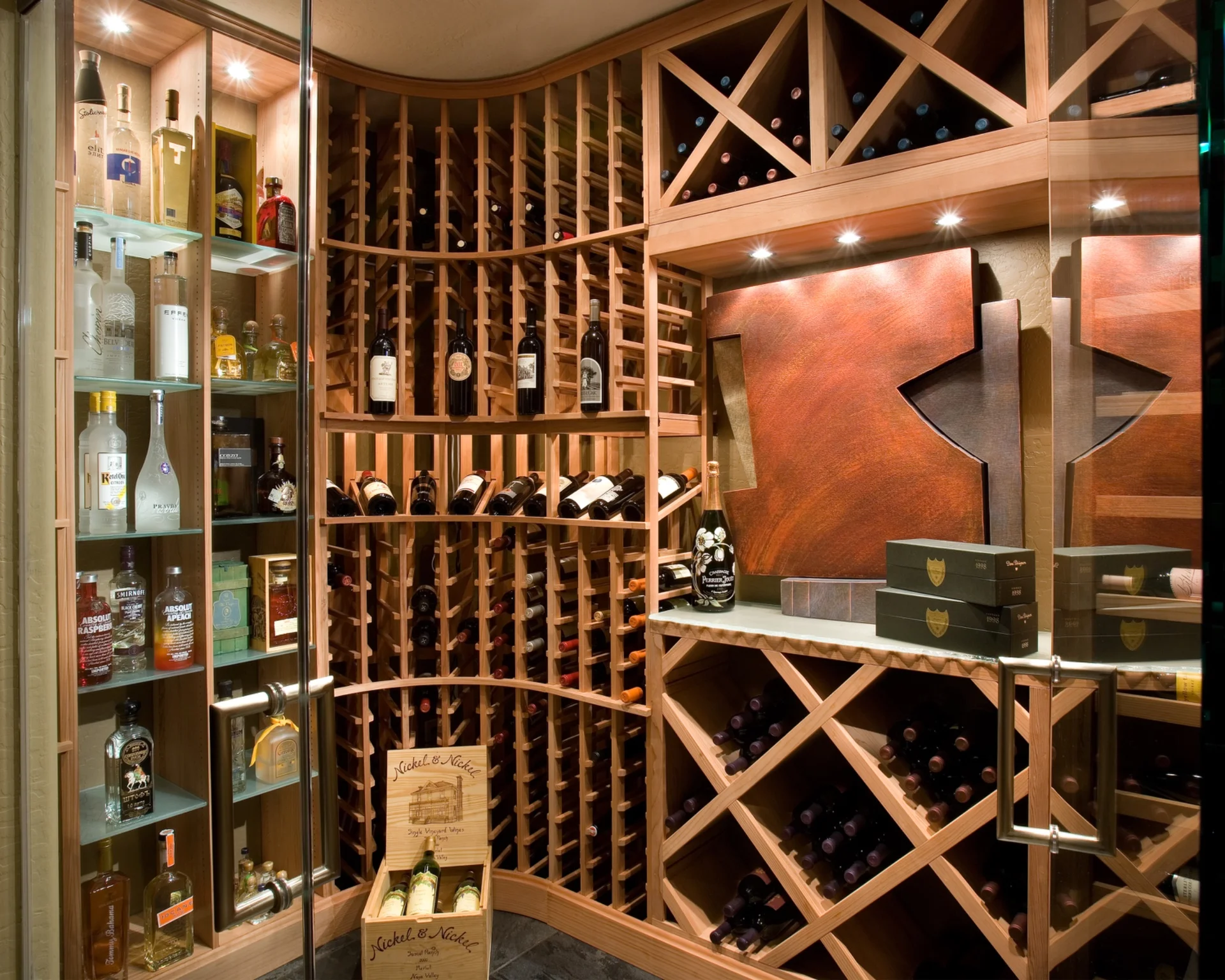 nfinity pool blending into the ocean view, minimalist sun loungers in soft neutral fabric, curved architecture