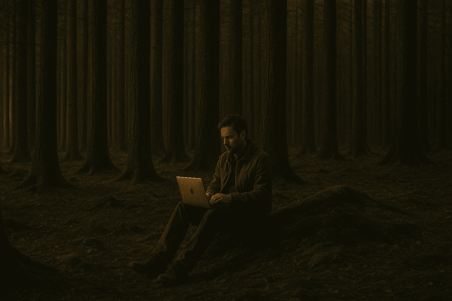Man Sitting in Forest