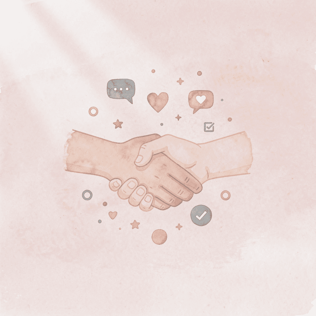 Scene showing hands connecting with cultural symbols representing community bonds