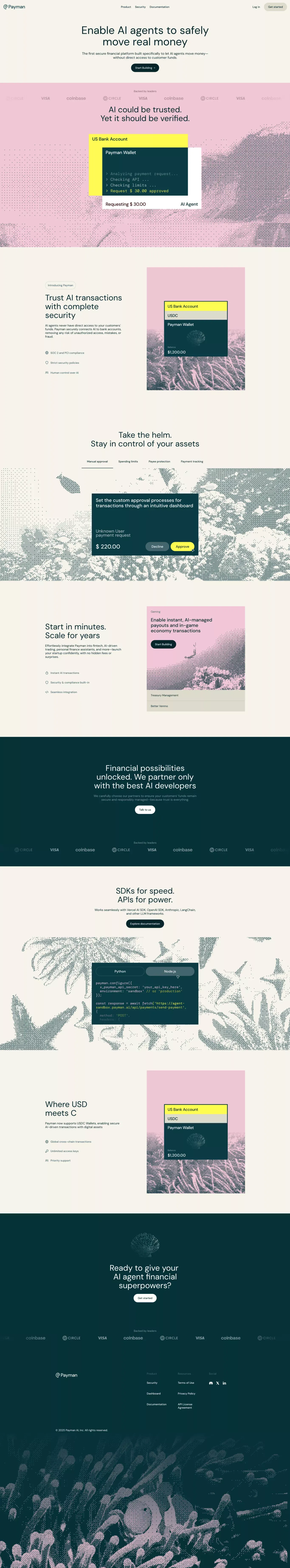 Payman landing page screenshot showcasing AI and Finance design