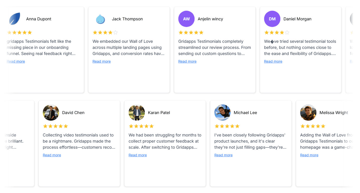 Testimonial Marquee | Gridapps Testimonials 