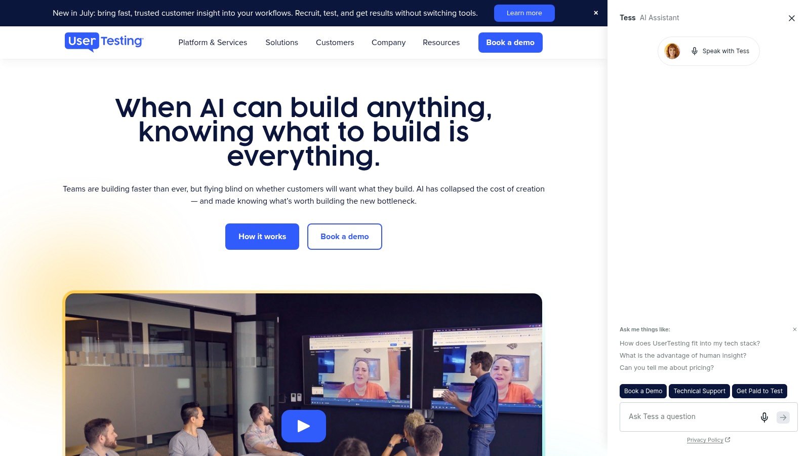 UserTesting website homepage