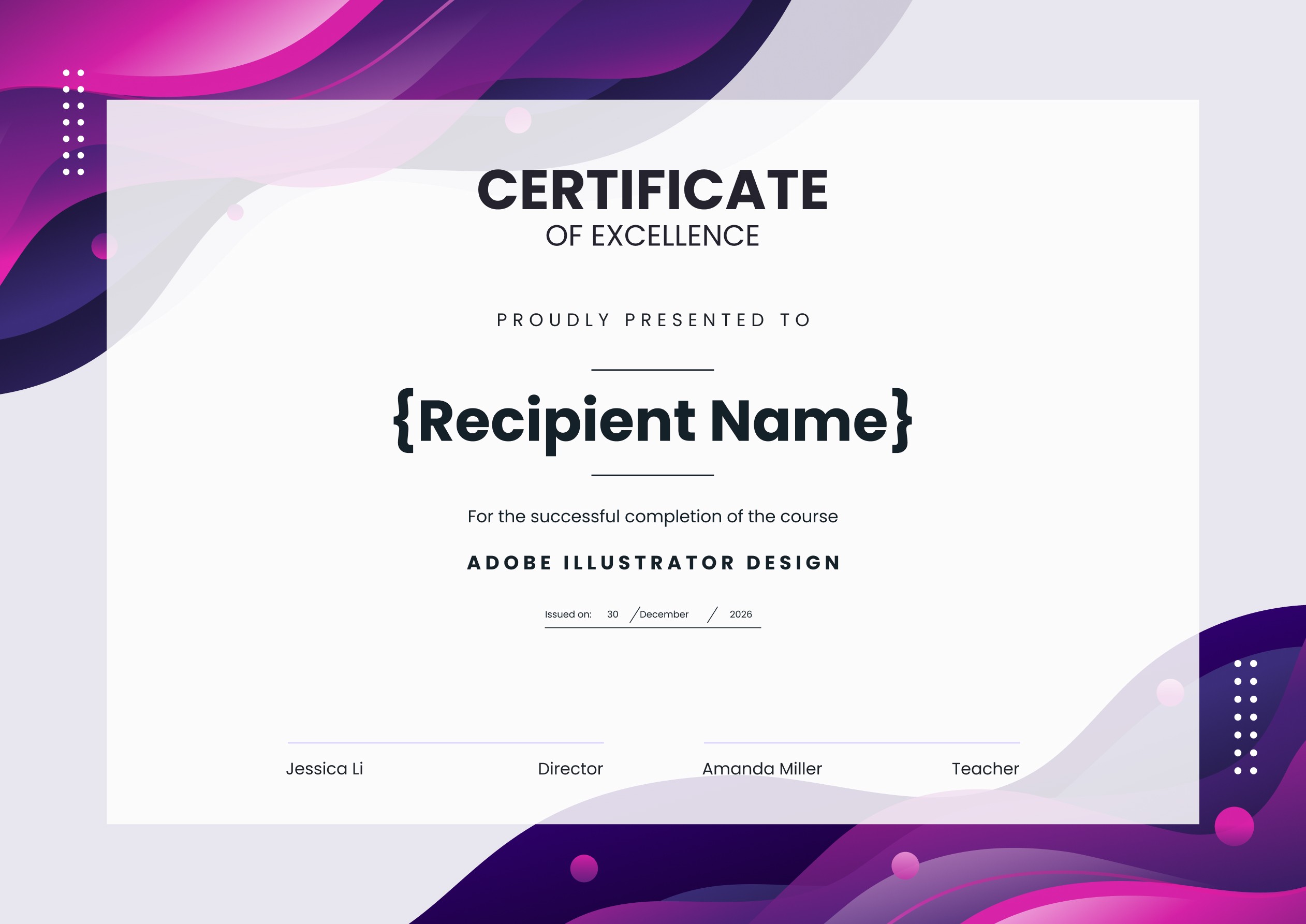 Wauld - professional and sleek certificate of excellenec certificate template
