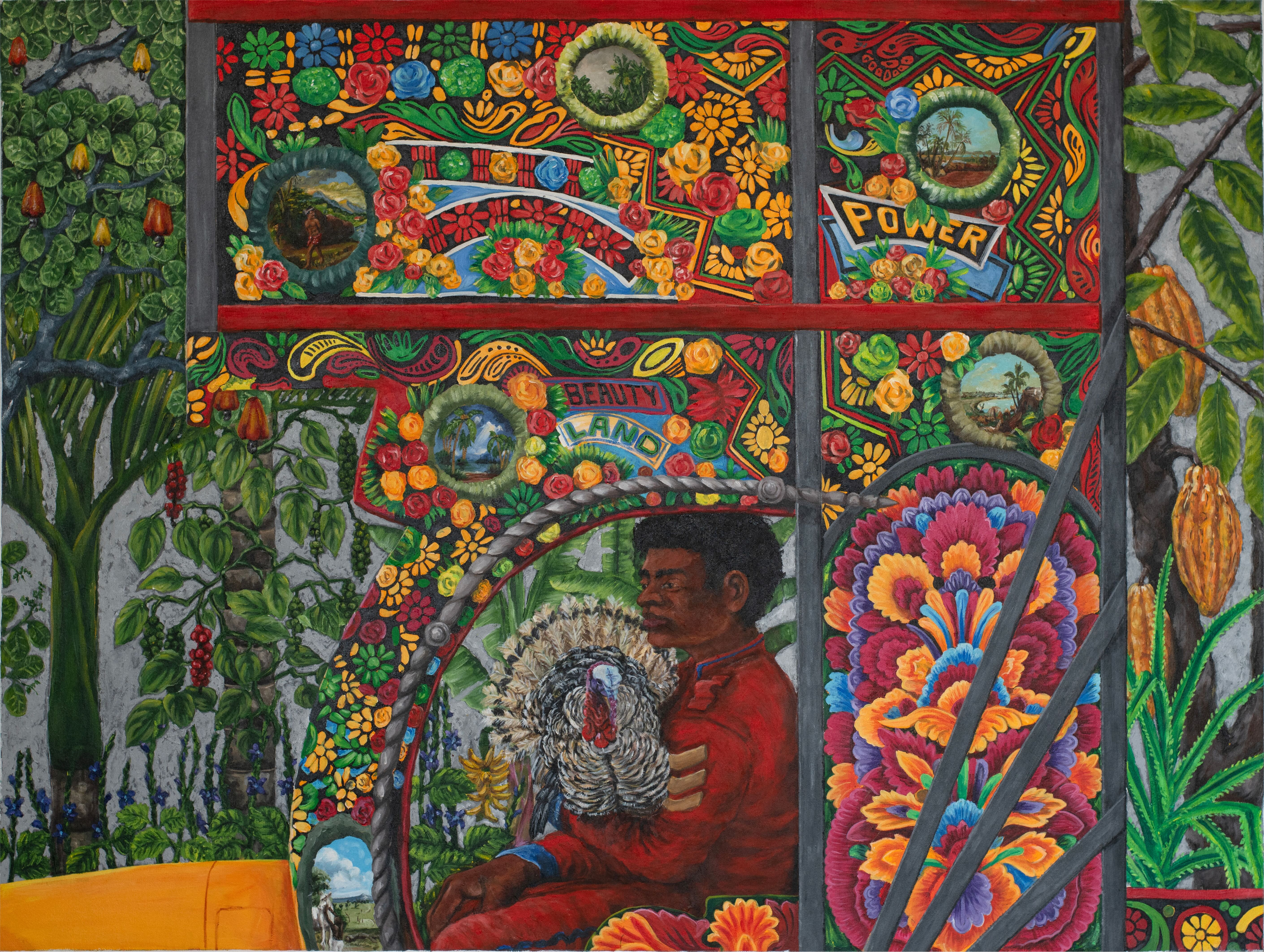 herd of sheep on road painting