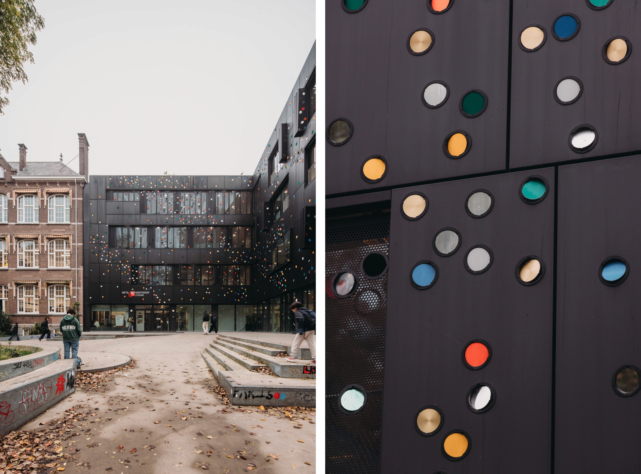 Photo of the exterior of the Metis Montessori Lyceum seen from the Oosterpark