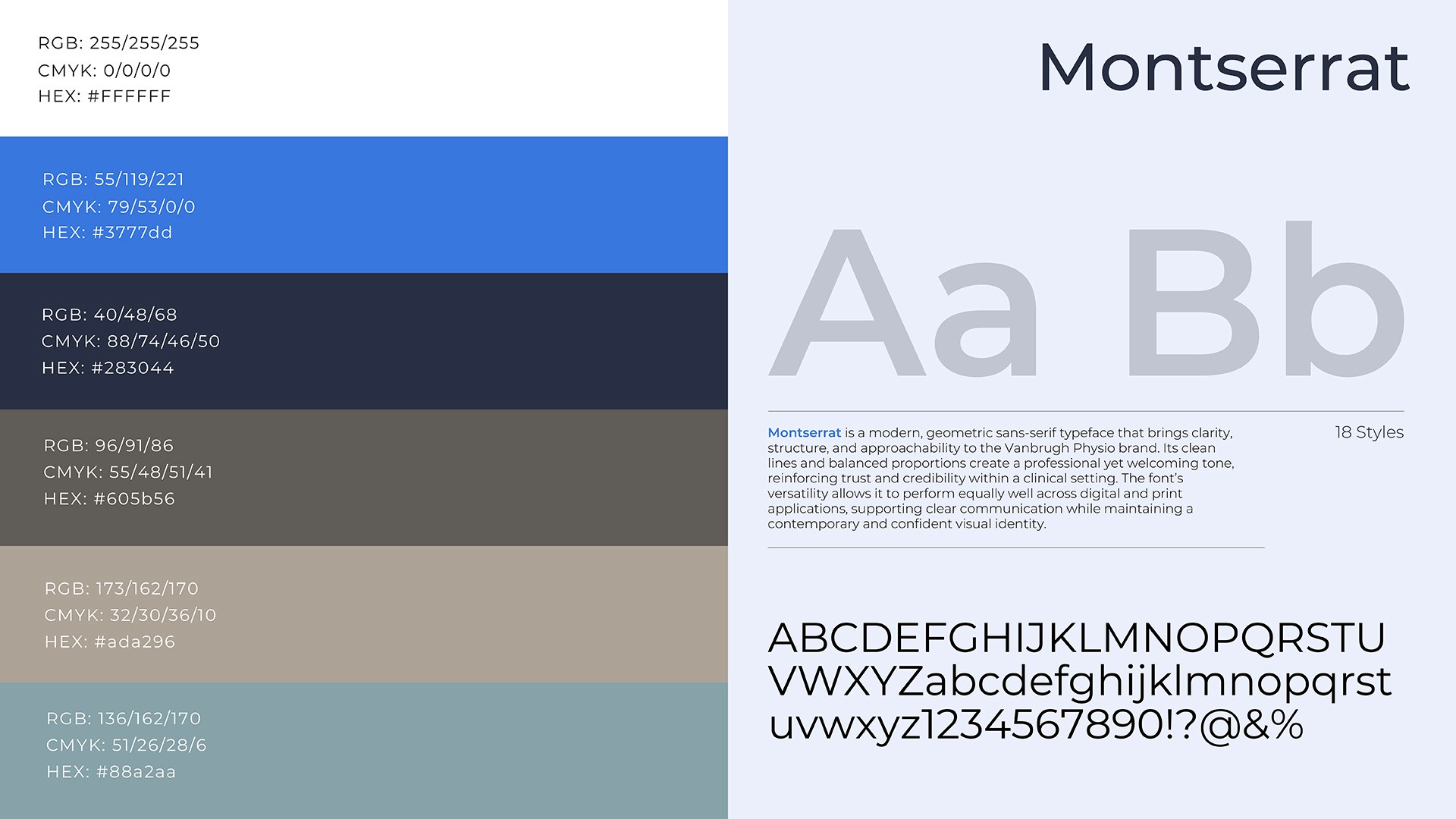 Vanbrugh Physio London brand colours & typography