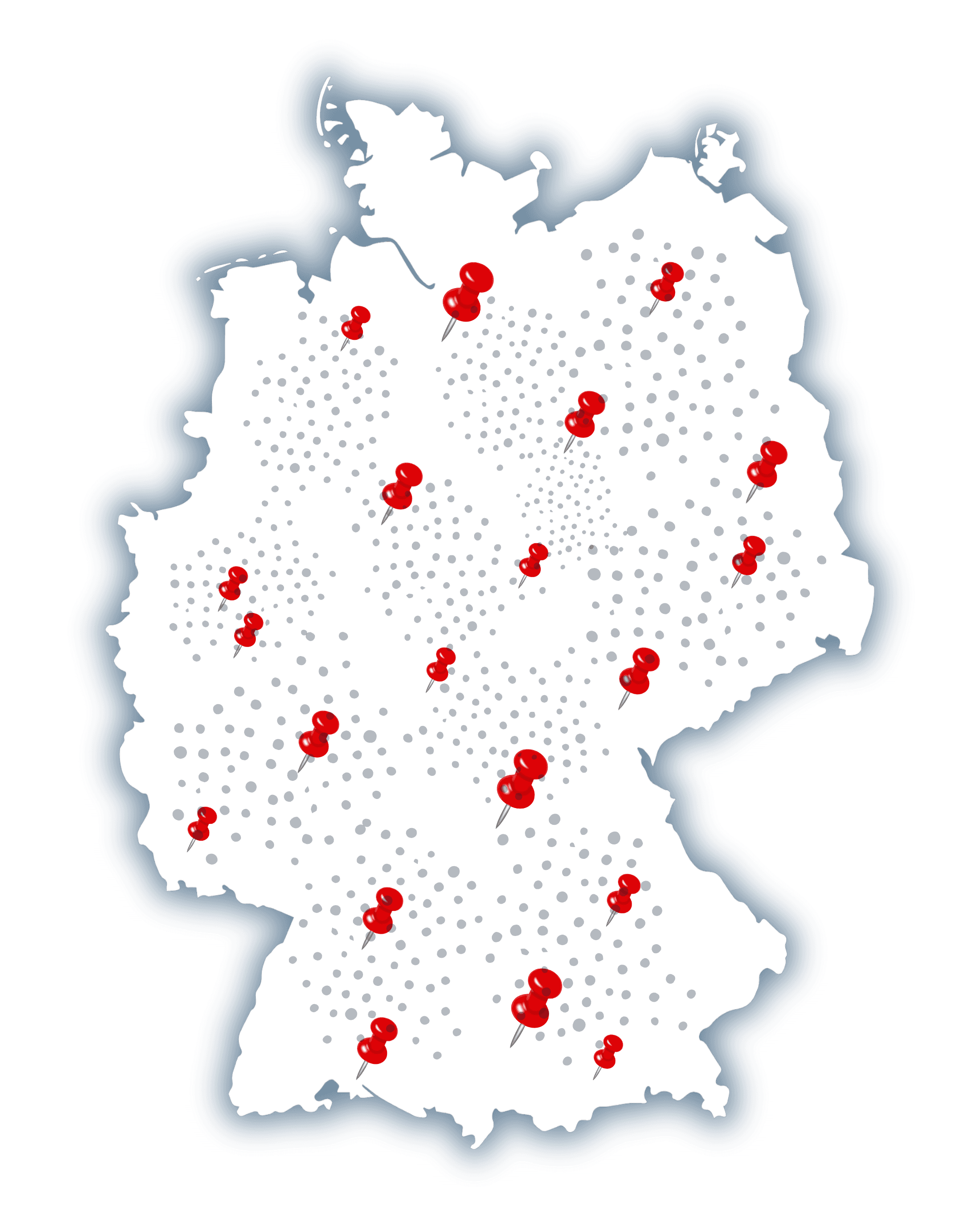 Deutschlandkarte mit den Standorten der registrierten THERMOslim-Partnerbetriebe