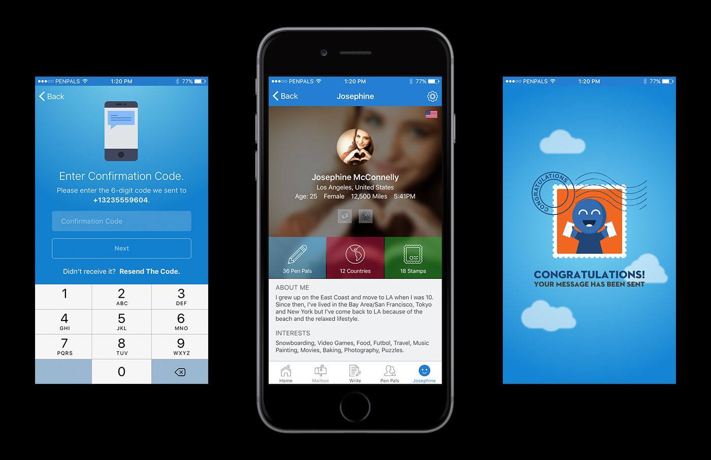 pen pals profile screens