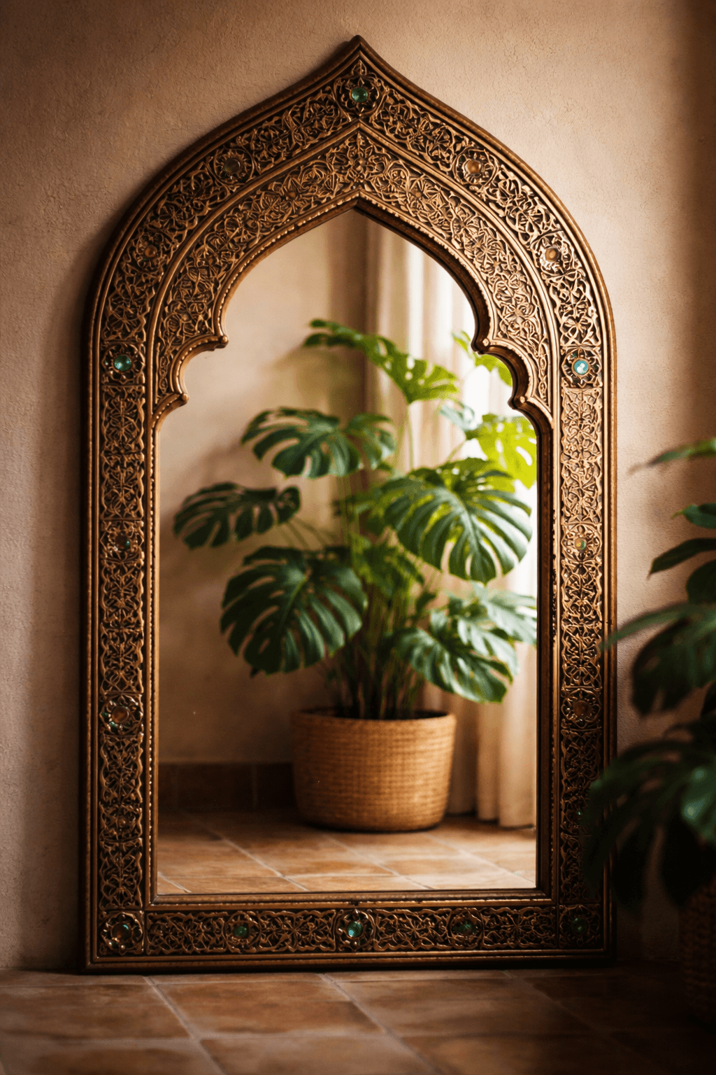 Ornate doorway leads to a large prayer wheel inside.