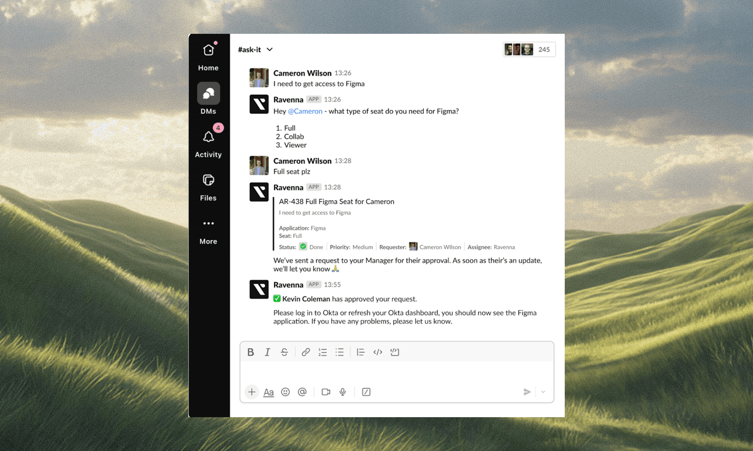 IT access approvals in Slack