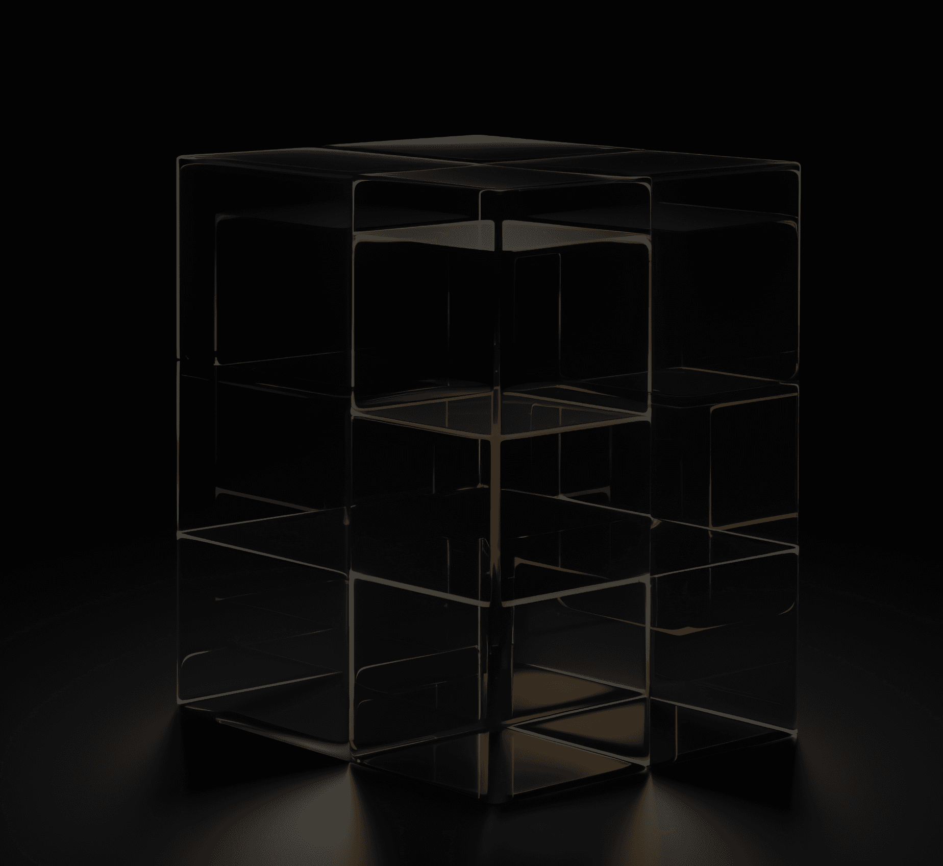 Transparent glowing cube with layered inner structure.