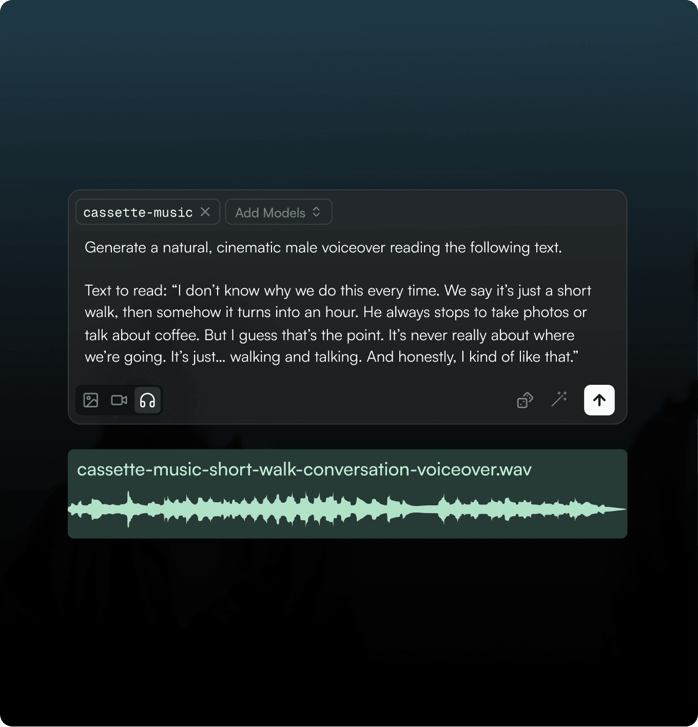 Diffusion Studio text to speech panel with a script input and generated audio waveform, demonstrating AI voiceover creation from text.