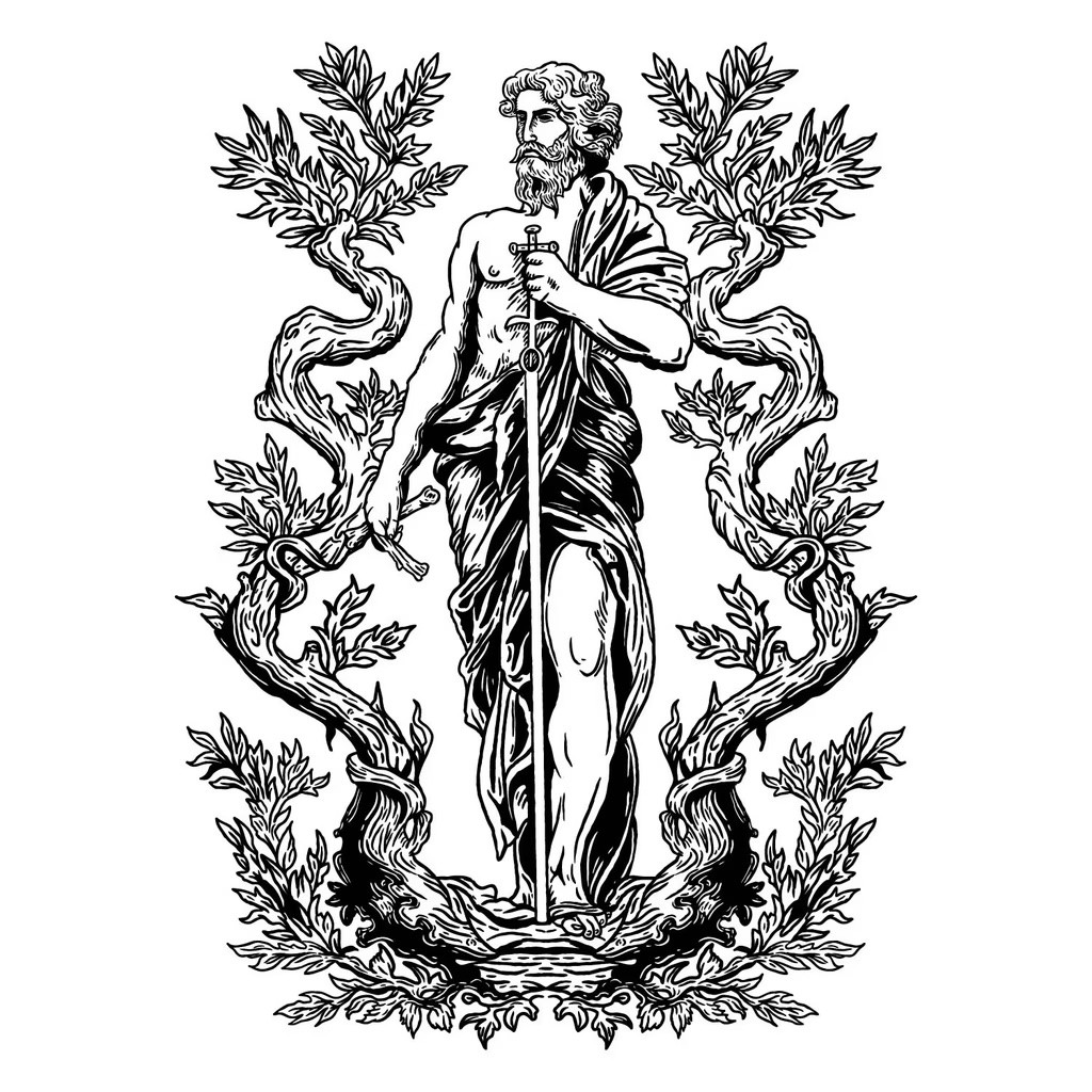 Illustration of god for Gilded Leaf Cannabis Co.