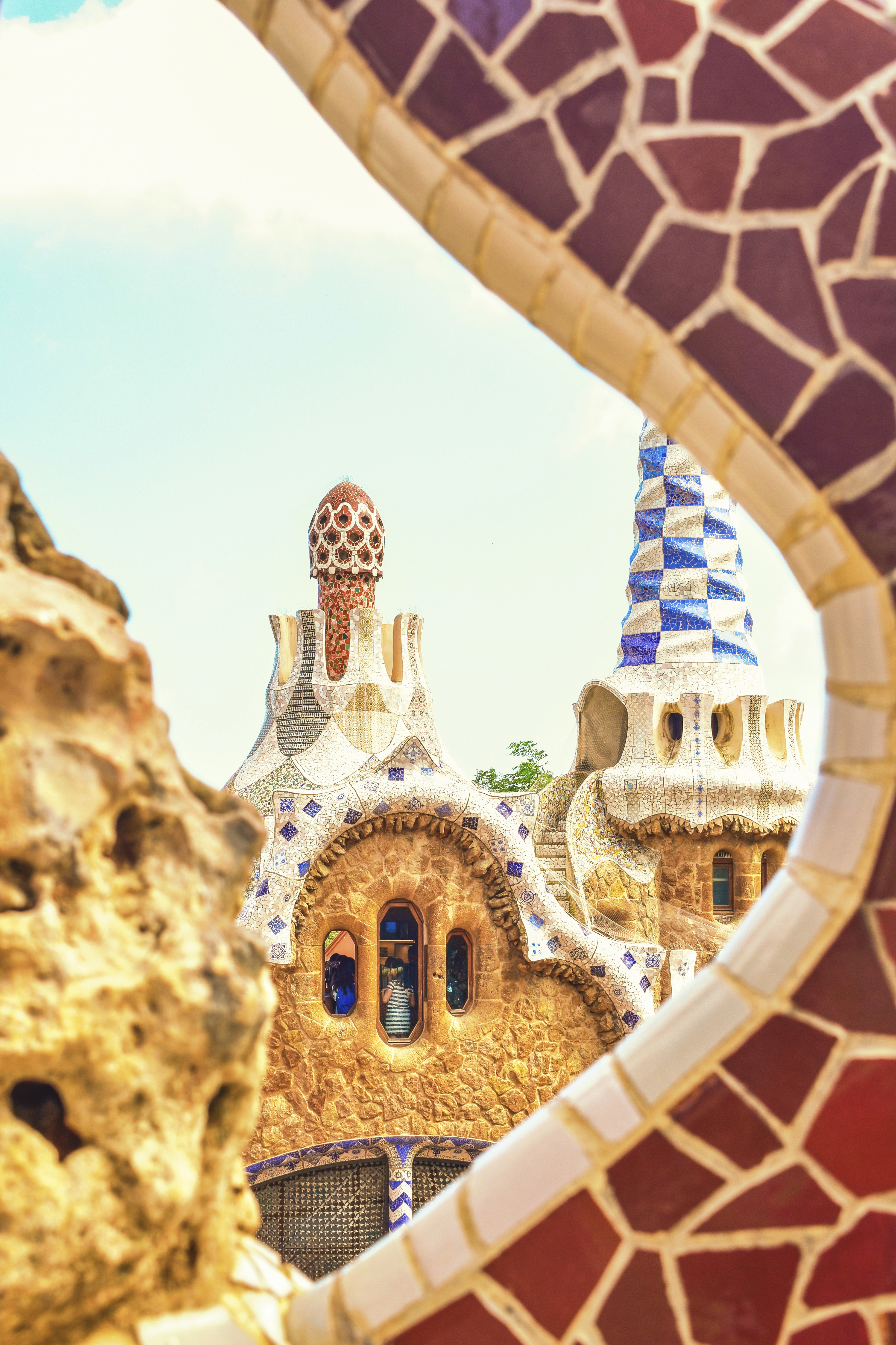 blue and white painted houses on the cliff