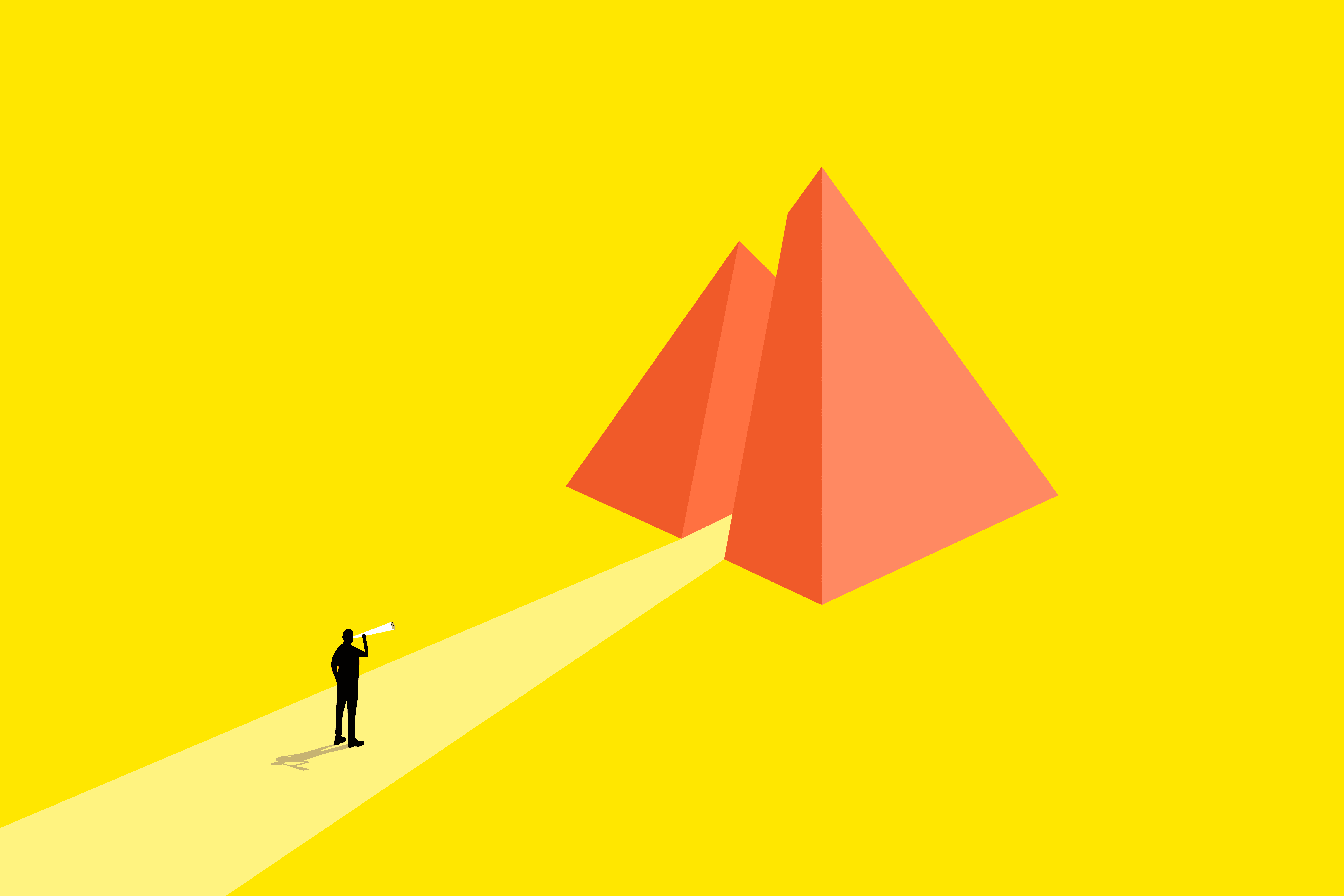 Person admiring centralized pyramid