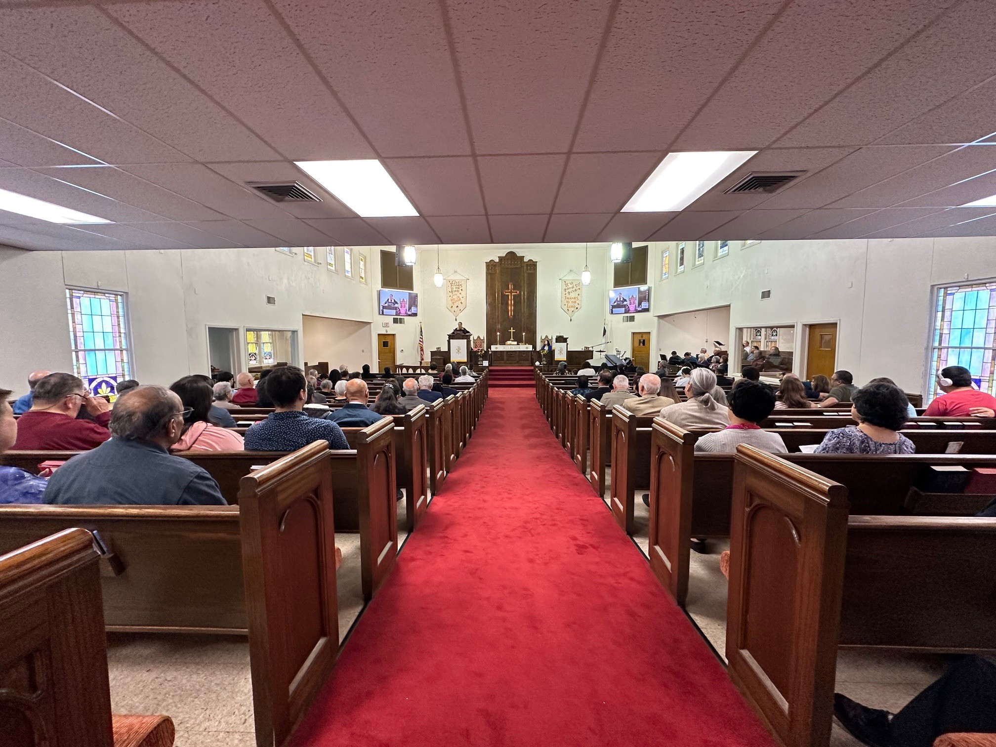 Congregation seated in a church during a service