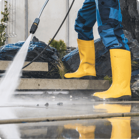 person pressure washing steps.