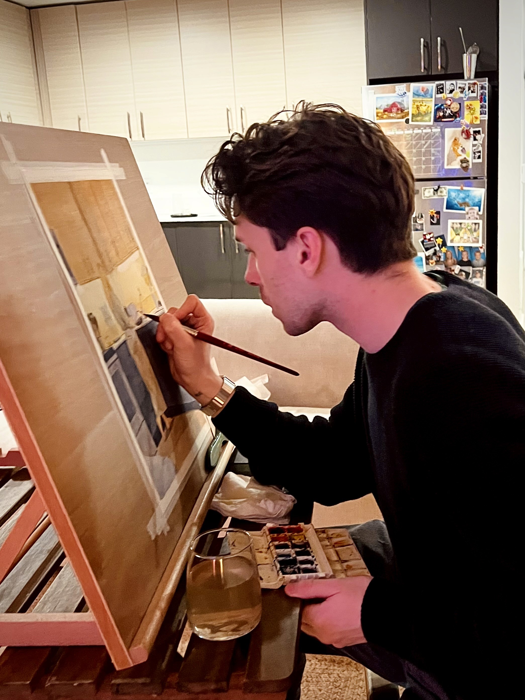 Man (me) painting a watercolor painting