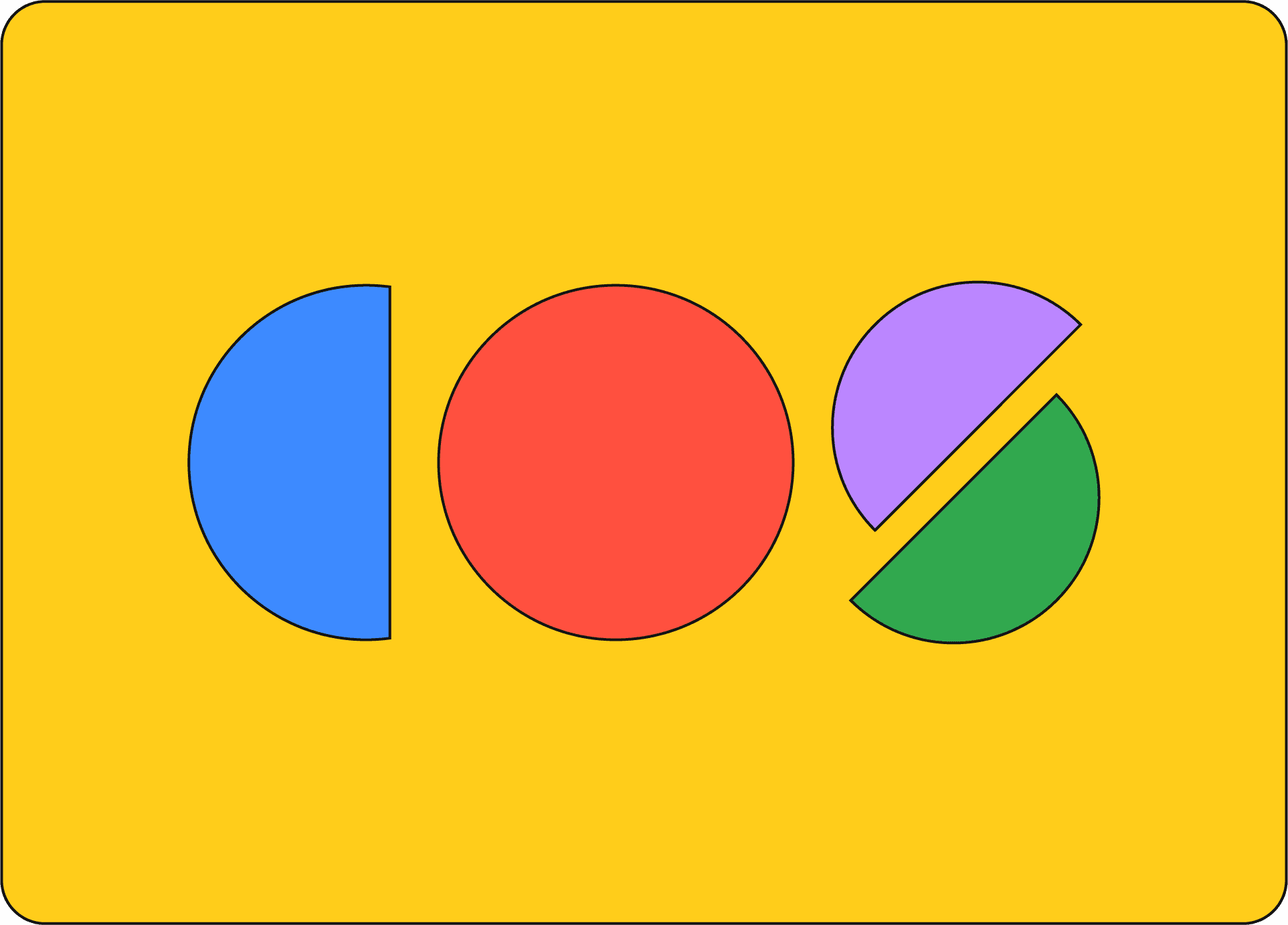 Logo of Color Onion System: geometric shapes in blue, red, purple, and green on yellow, showcasing bold, abstract design.