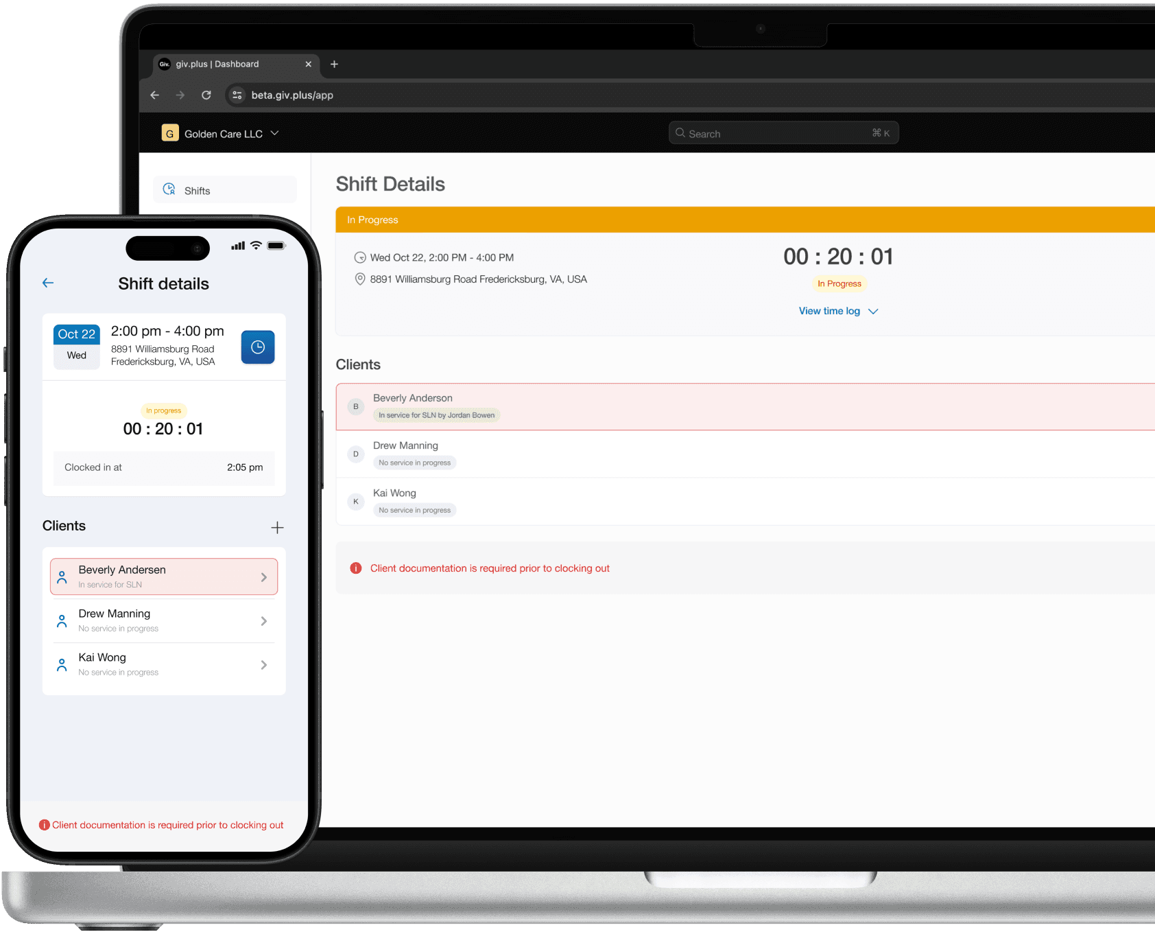 In progress shift shown on both a computer and phone.