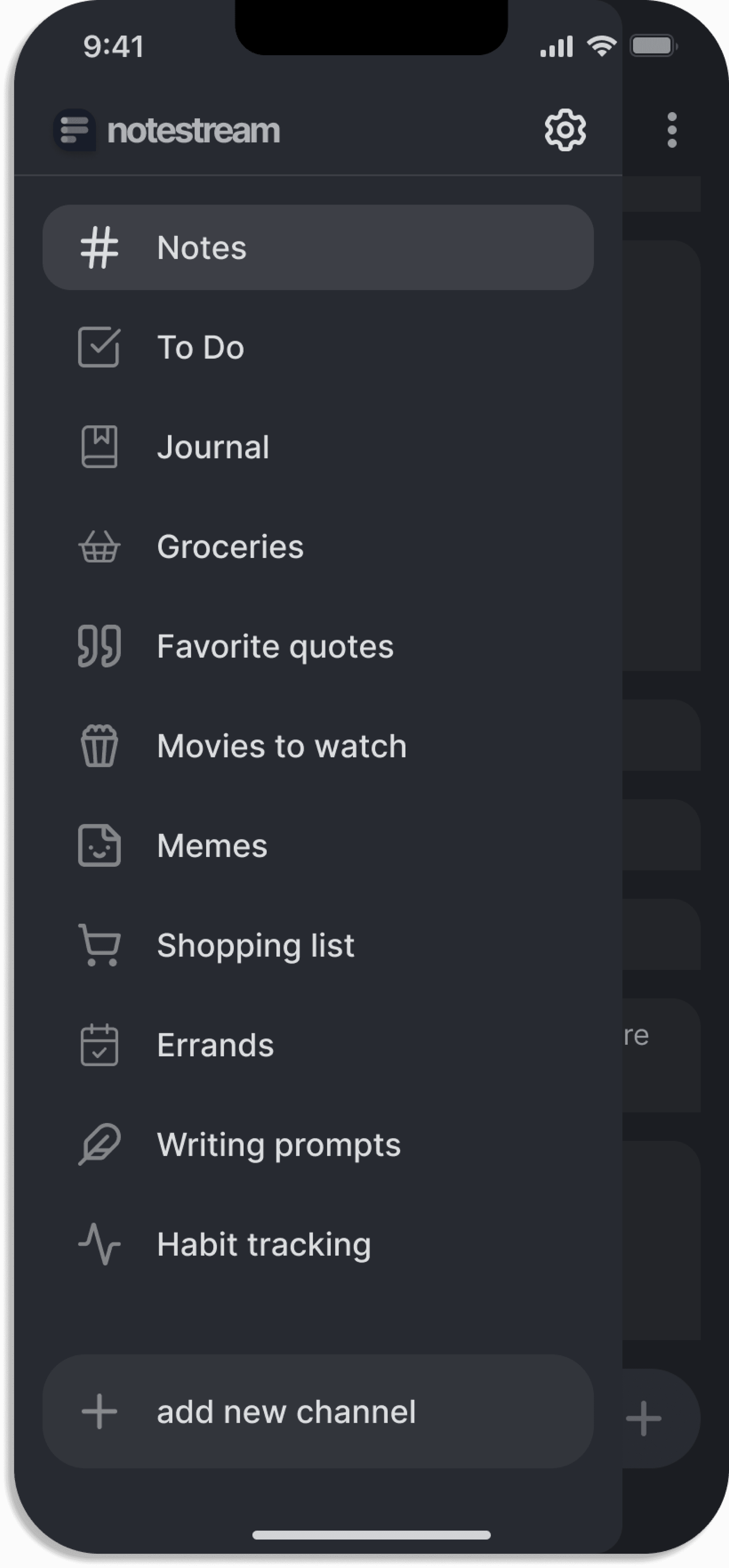 Use Notestream channels to organize your notes without overthinking