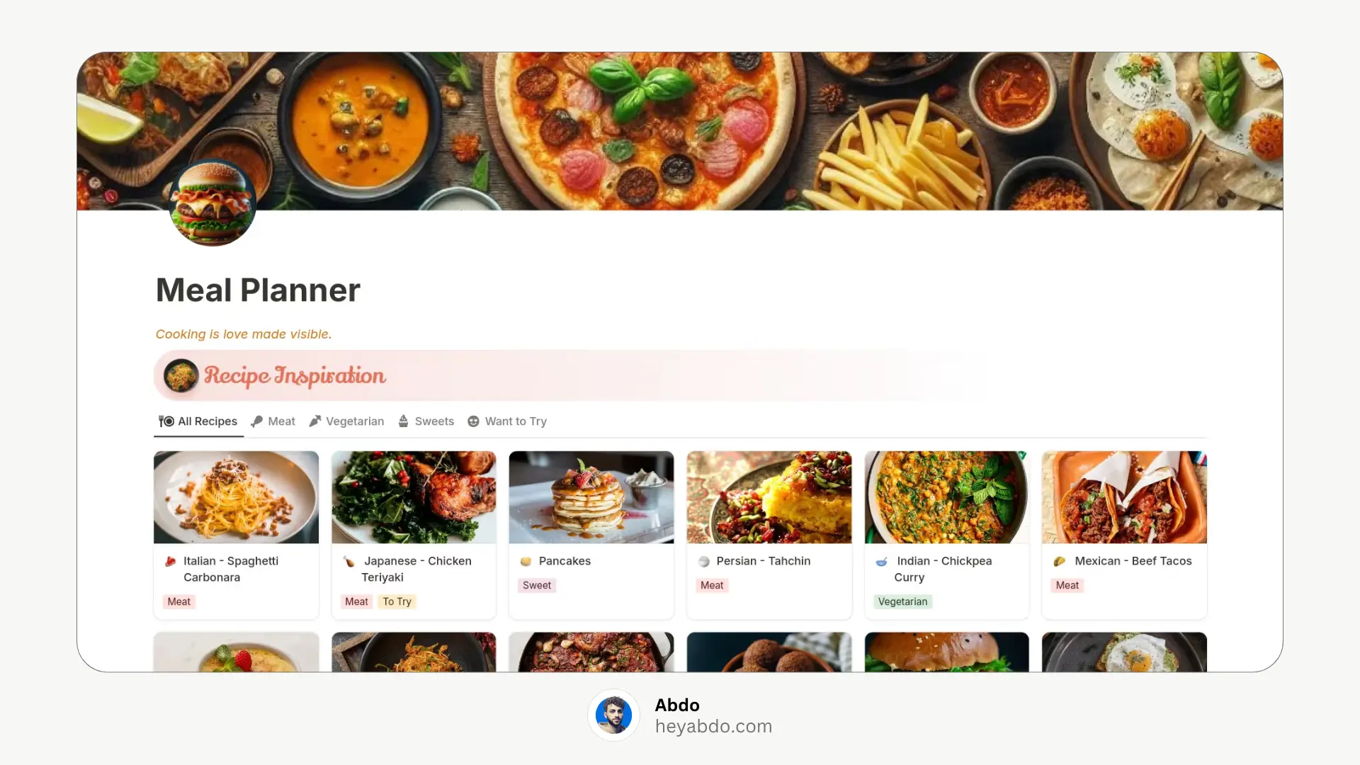 Aesthetic Notion Meal Planner