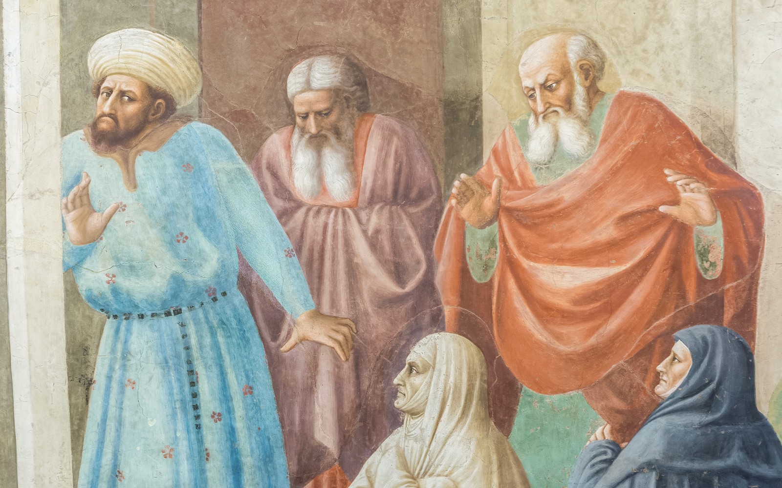Freski w Kaplicy Brancacciego przedstawiające biblijne sceny we Florencji, Włochy.