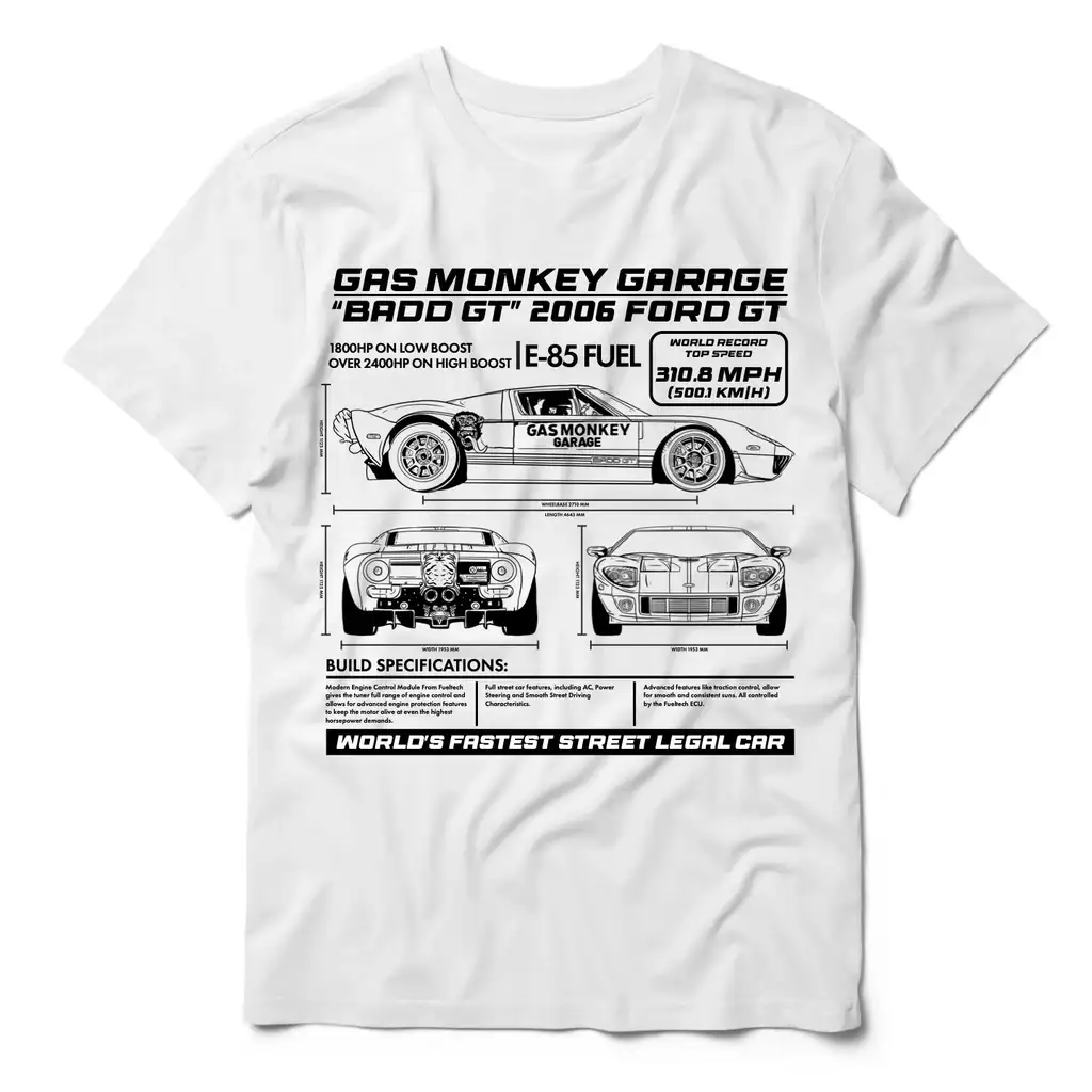 Gas Monkey Garage Badd GT Schematics Shirt Design Mockup