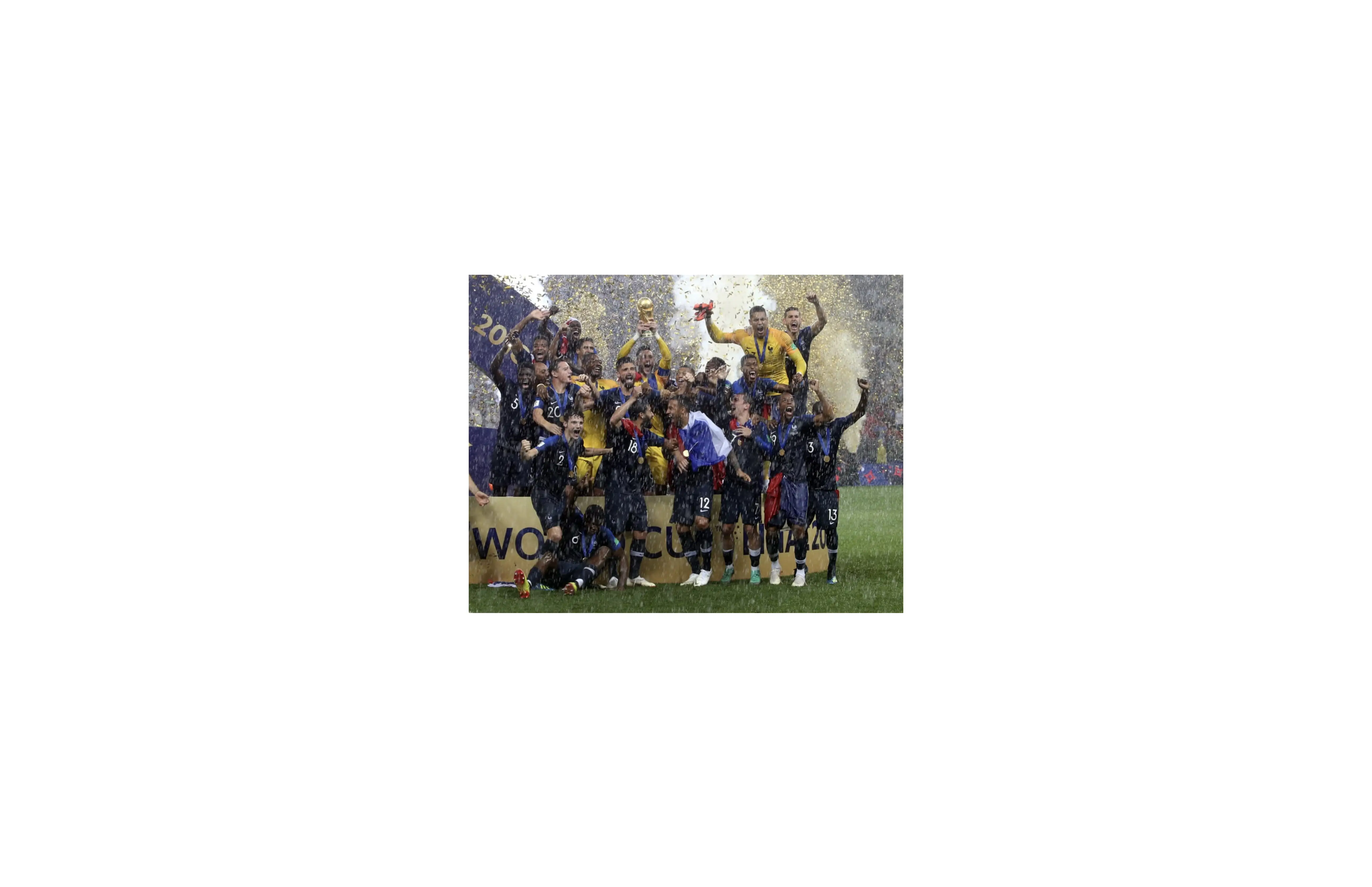 France celebrate winning the 2018 FIFA World Cup in Russia, where a Category 3 ticket cost $105 or 1.66 million satoshis