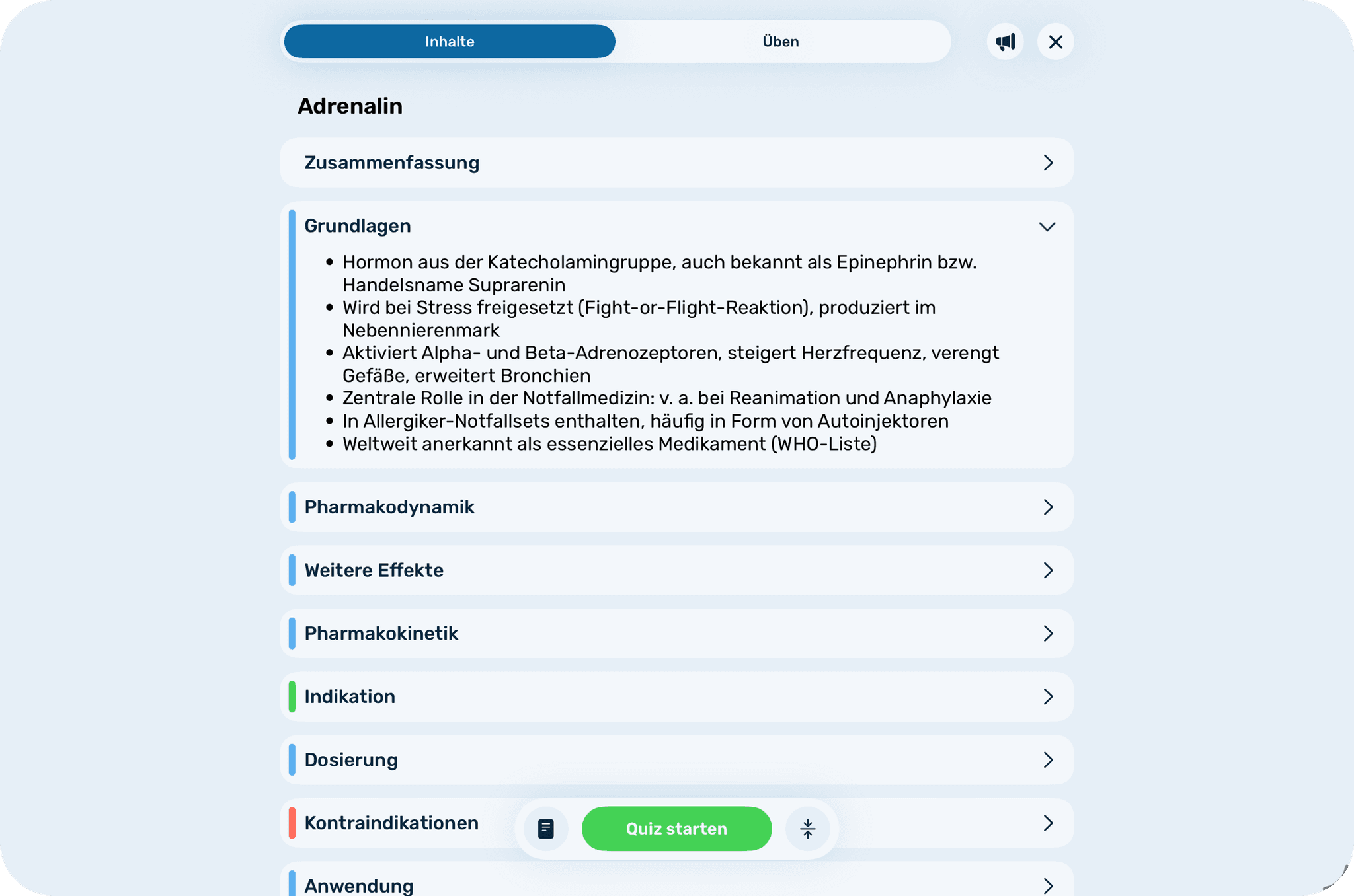 Screenshot: "Lerneinheit"-Ansicht auf dem iPad