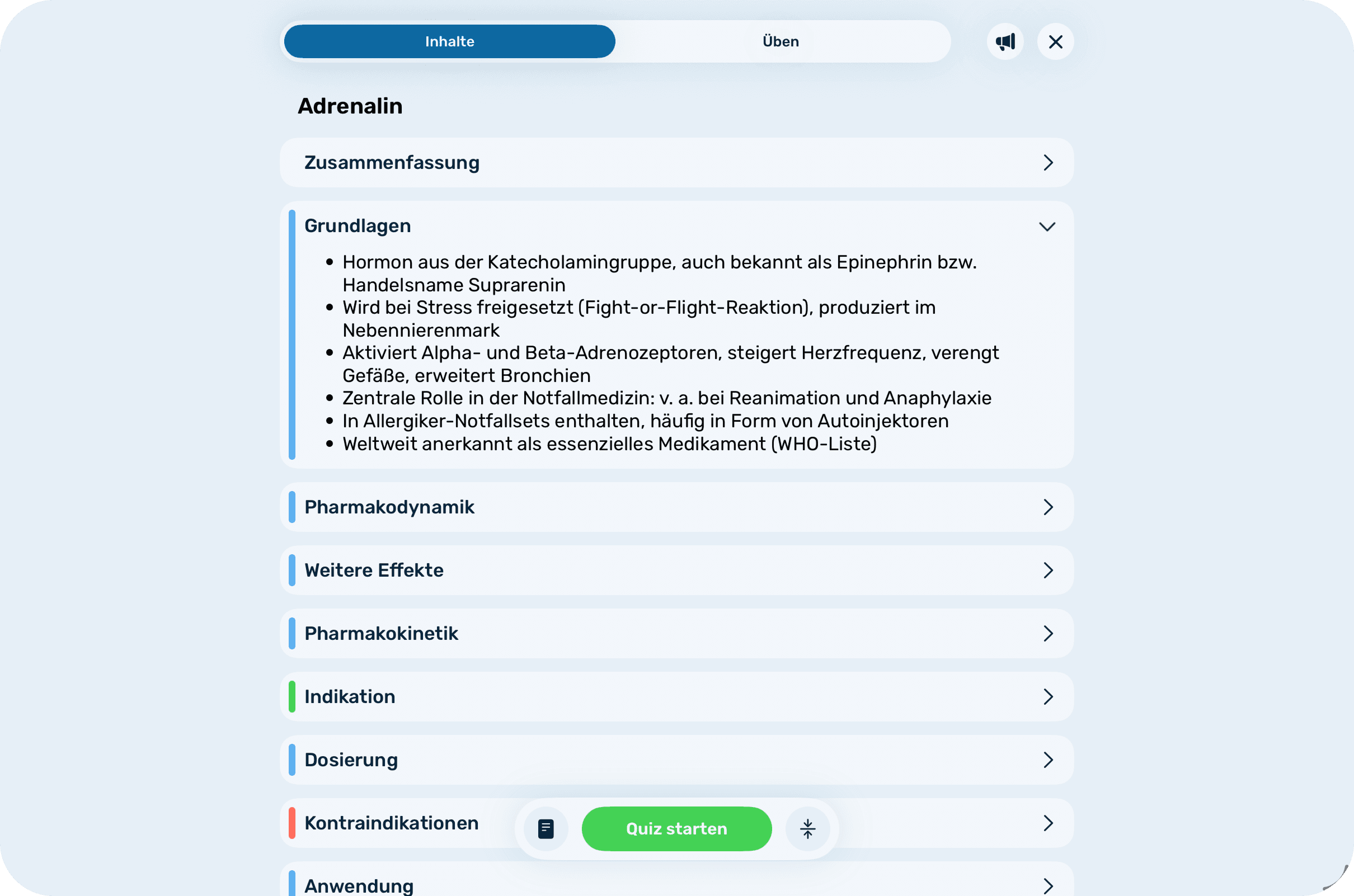 Screenshot: "Lerneinheit"-Ansicht auf dem iPad