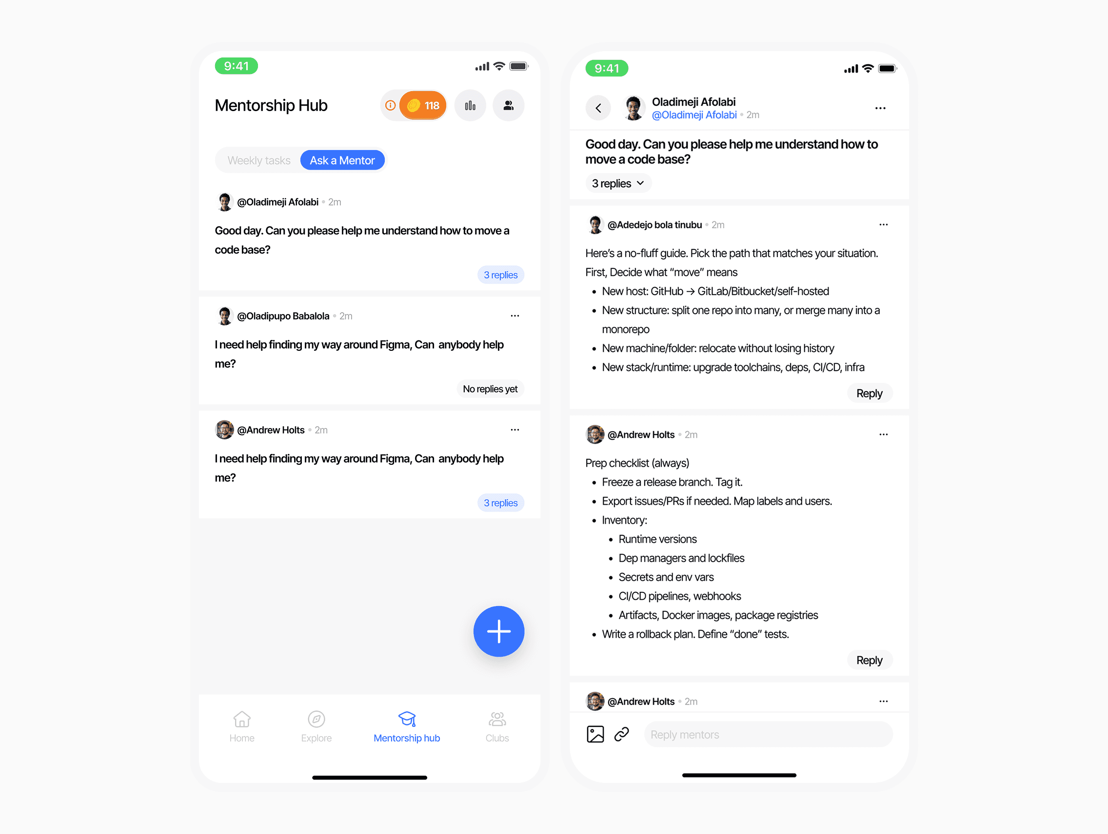 snapshot of ui screens