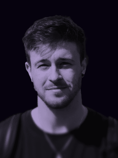 Professional portrait of person on a modern purple gradient background, business headshot for digital branding and team profile.