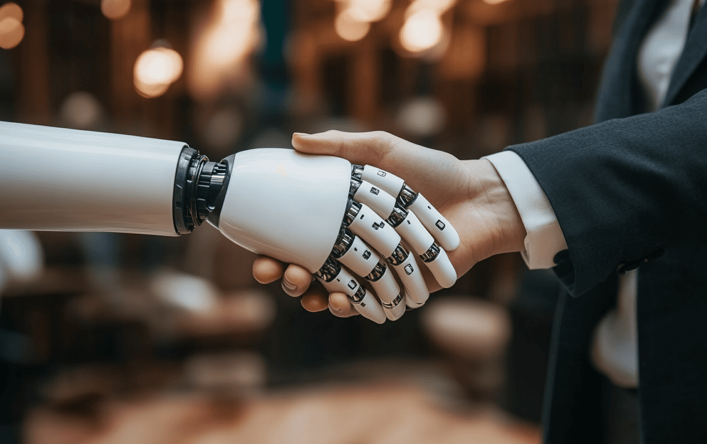 robot shaking hand with human