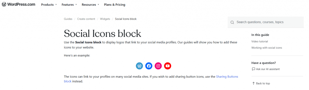 WordPress social icons block