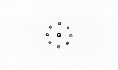 An orbiting items around framerstacks logo in light theme.