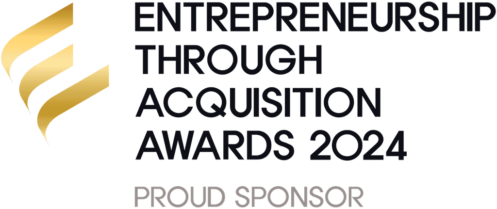 The image contains the text "ENTREPRENEURSHIP THROUGH ACQUISITION AWARDS 2024" with the subtitle "PROUD SPONSOR."