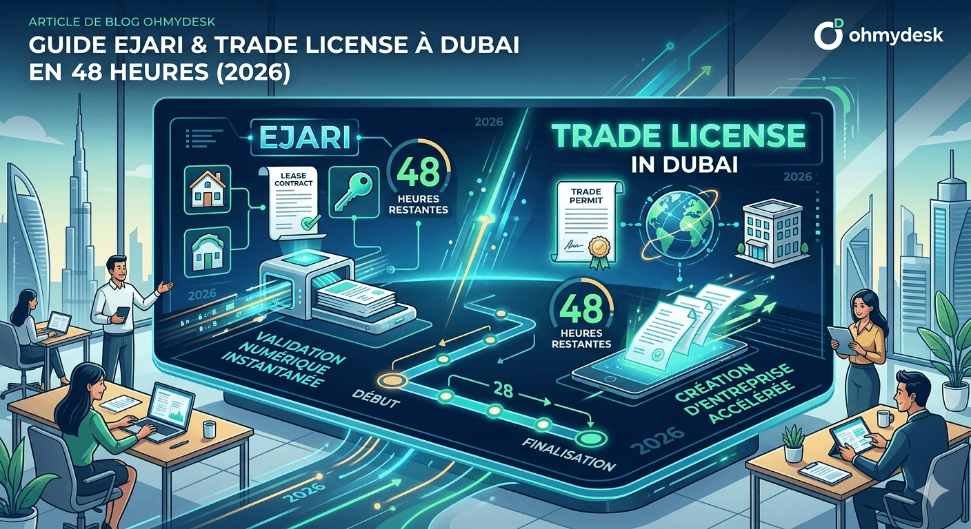Signing a Dubai business setup and Ejari tenancy contract for a fast 48-hour trade license at Oh My Desk.