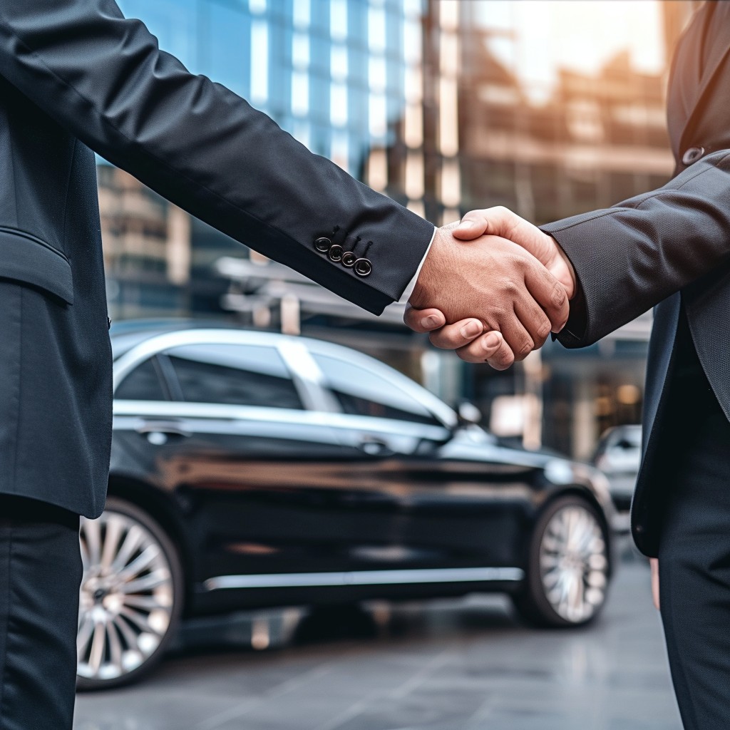 Confident woman in a tan suit holding a resume in a bright office, with colleagues working in the background.