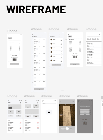 This image showcases a collection of mobile wireframe designs for an iPhone, displaying various user interface elements and layout structures, perfect for visualizing app functionality and user experience.