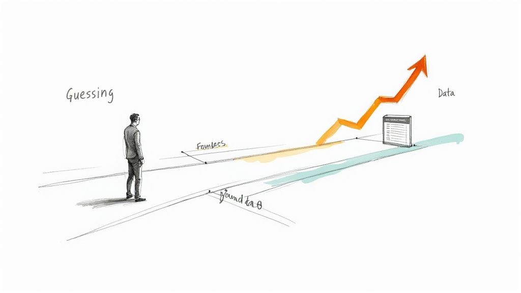 A data analytics dashboard on a laptop with charts and graphs, representing the process of turning data into actionable insights.