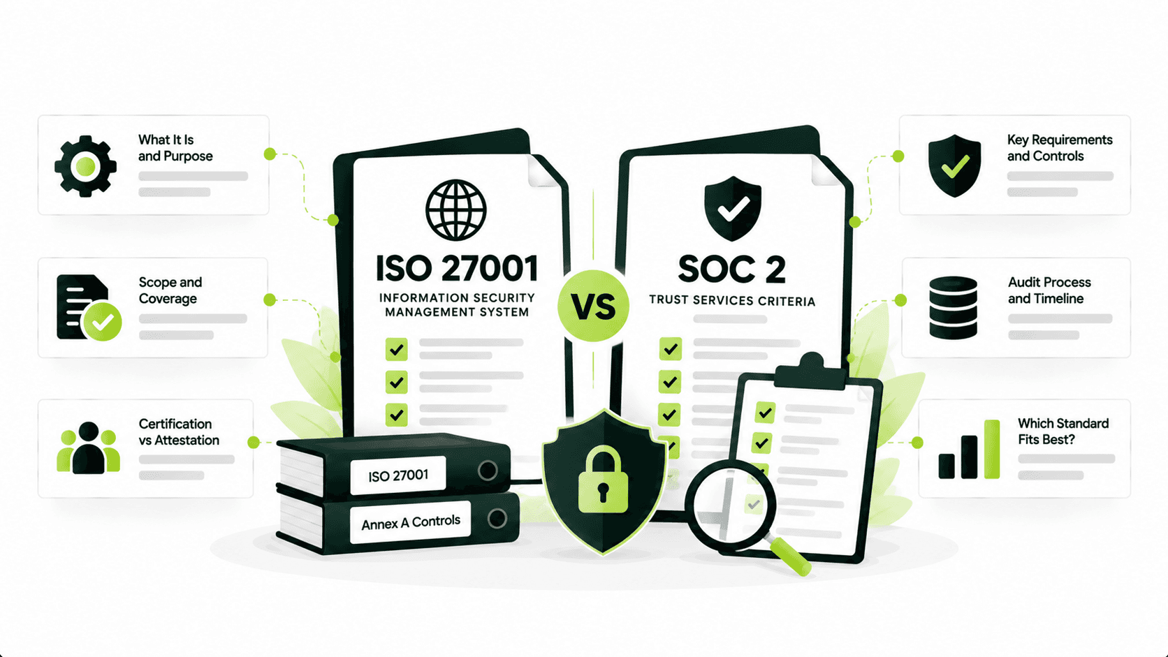 ISO 27001 vs SOC 2 comparison table and costs.