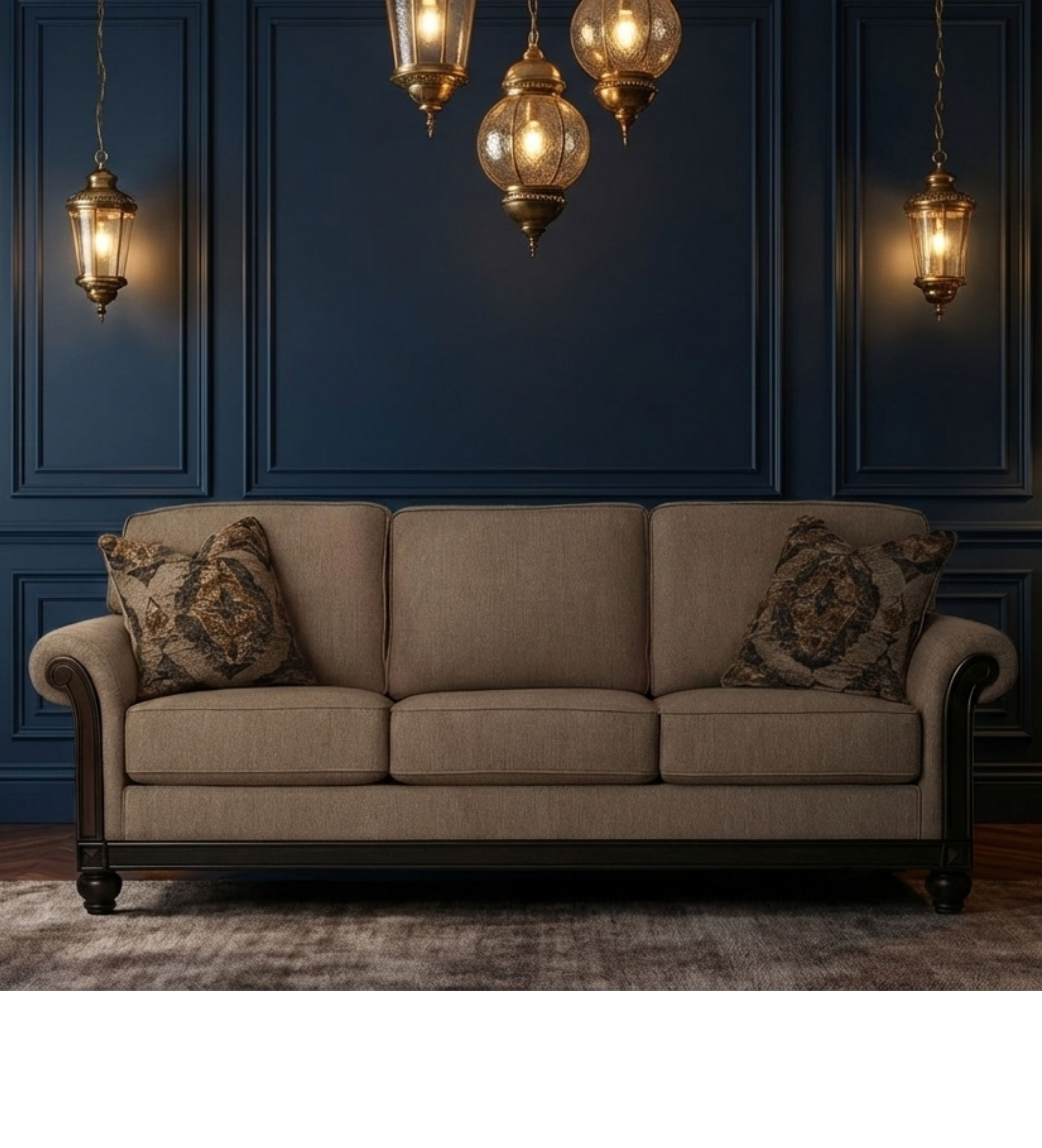 Plum velvet 3-seater with channel tufting and gold-toned legs.