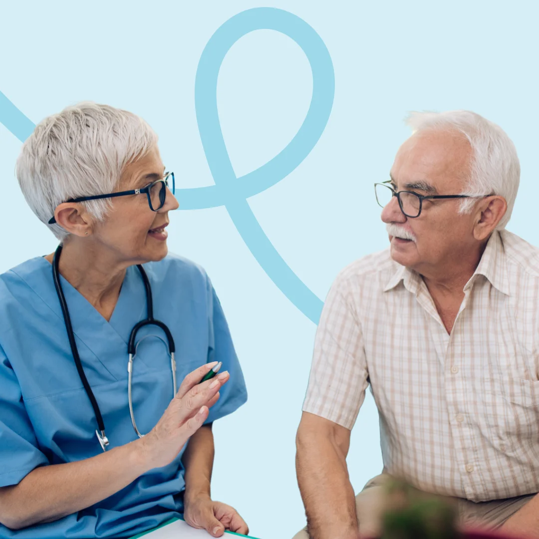 Older man receiving bowel management care from community nurse at home in Brisbane