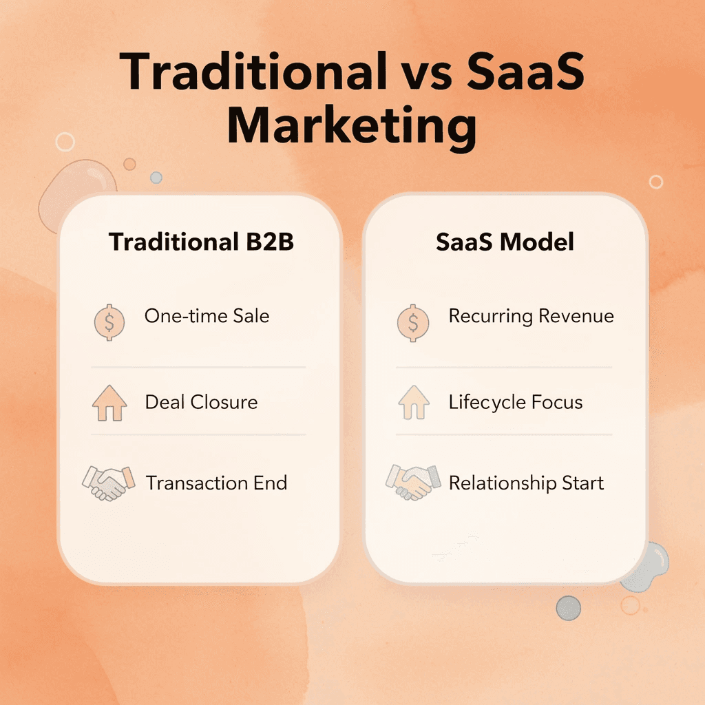 Comparison infographic showing traditional B2B versus SaaS marketing approaches
