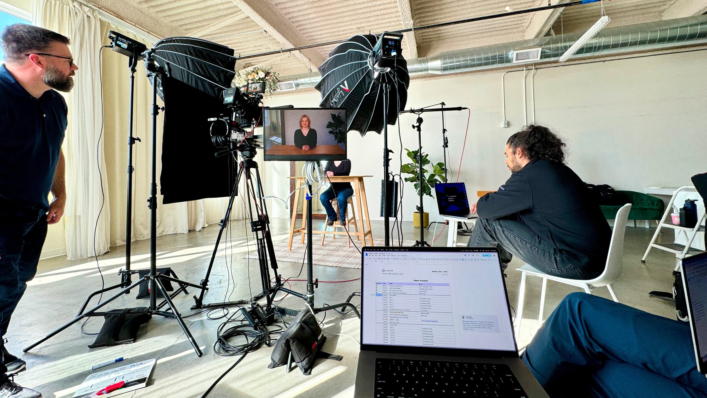 Behind the scenes of the video production set
