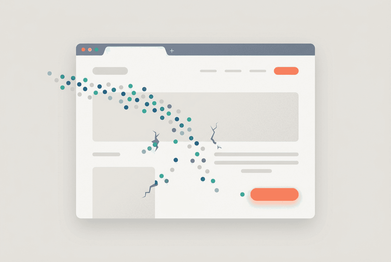 Framer mistakes that kill conversions — visitors leaking out of a website layout before reaching the call-to-action button