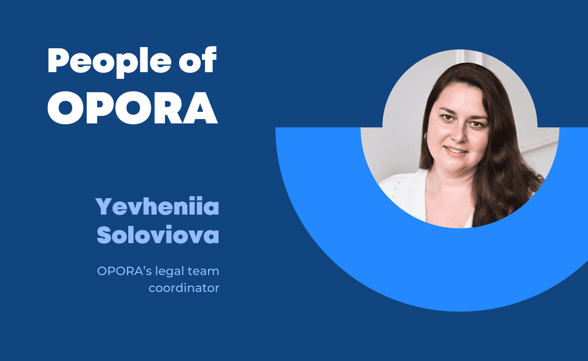 Portrait of Tetiana Seliutina with OPORA Foundation branding, featured in the People of OPORA series.