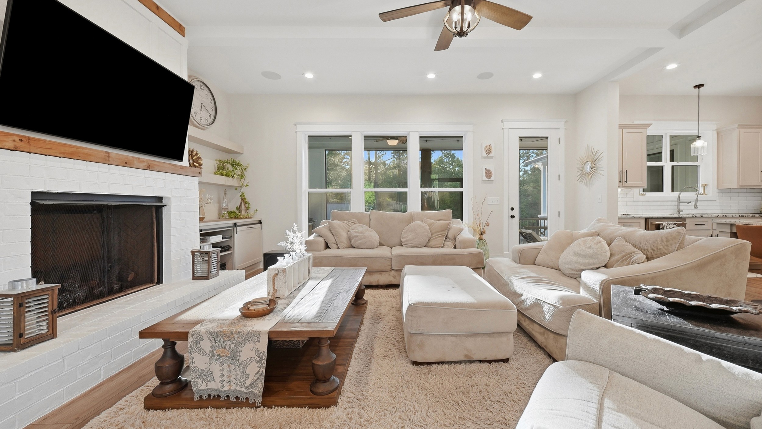 Living room and fireplace